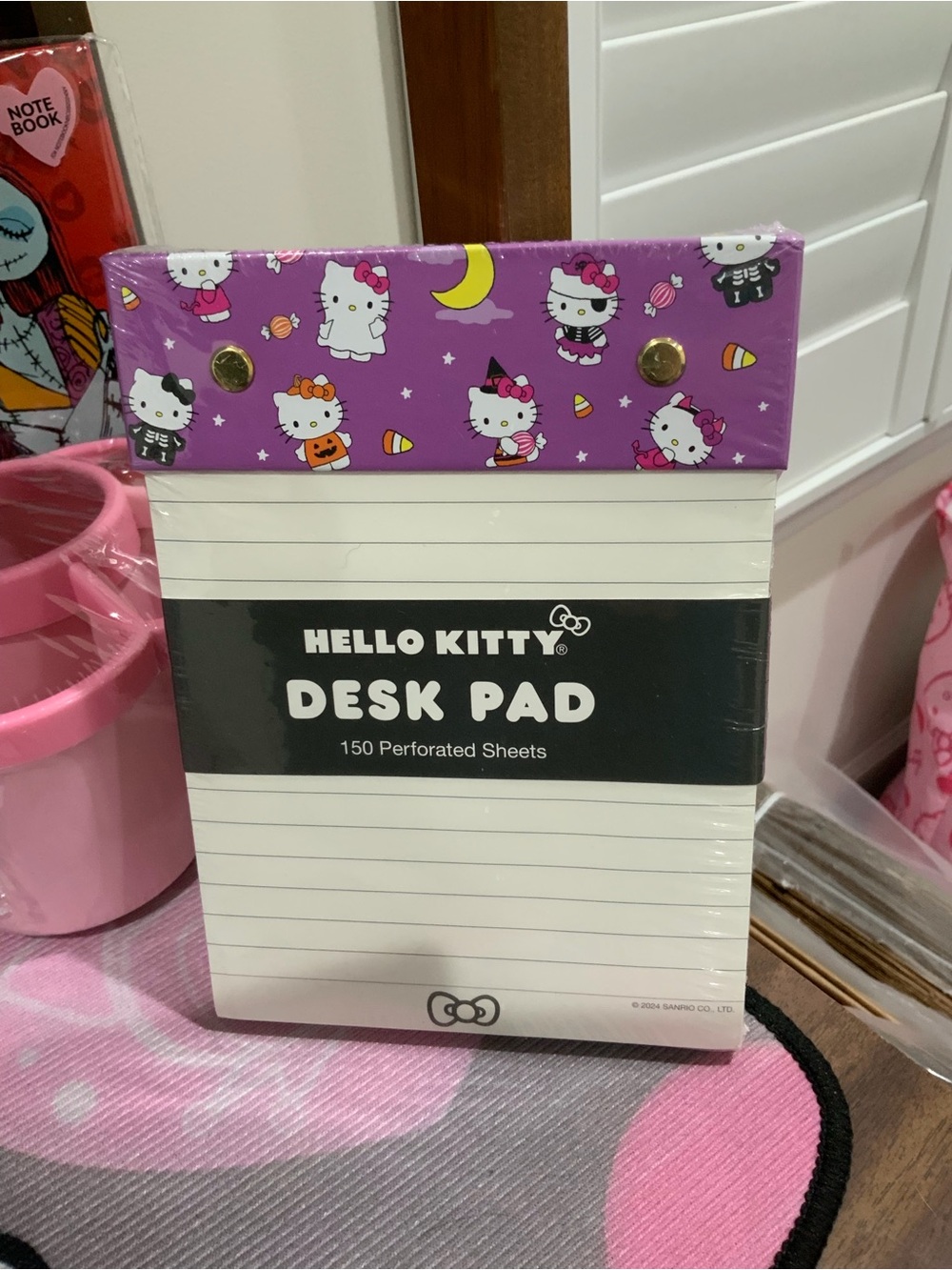 Hello Kitty Purple Pattern Desk Pad with Lined Perforated Sheets